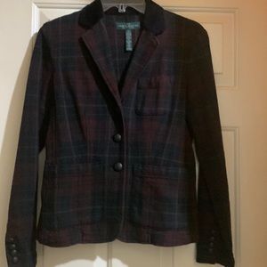 LRL plaid blazer with corduroy collar. Worn one time.